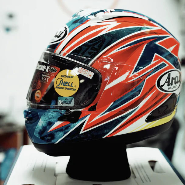 Motorcycle helmet display wall at Top Pro Motorsports in Broward County