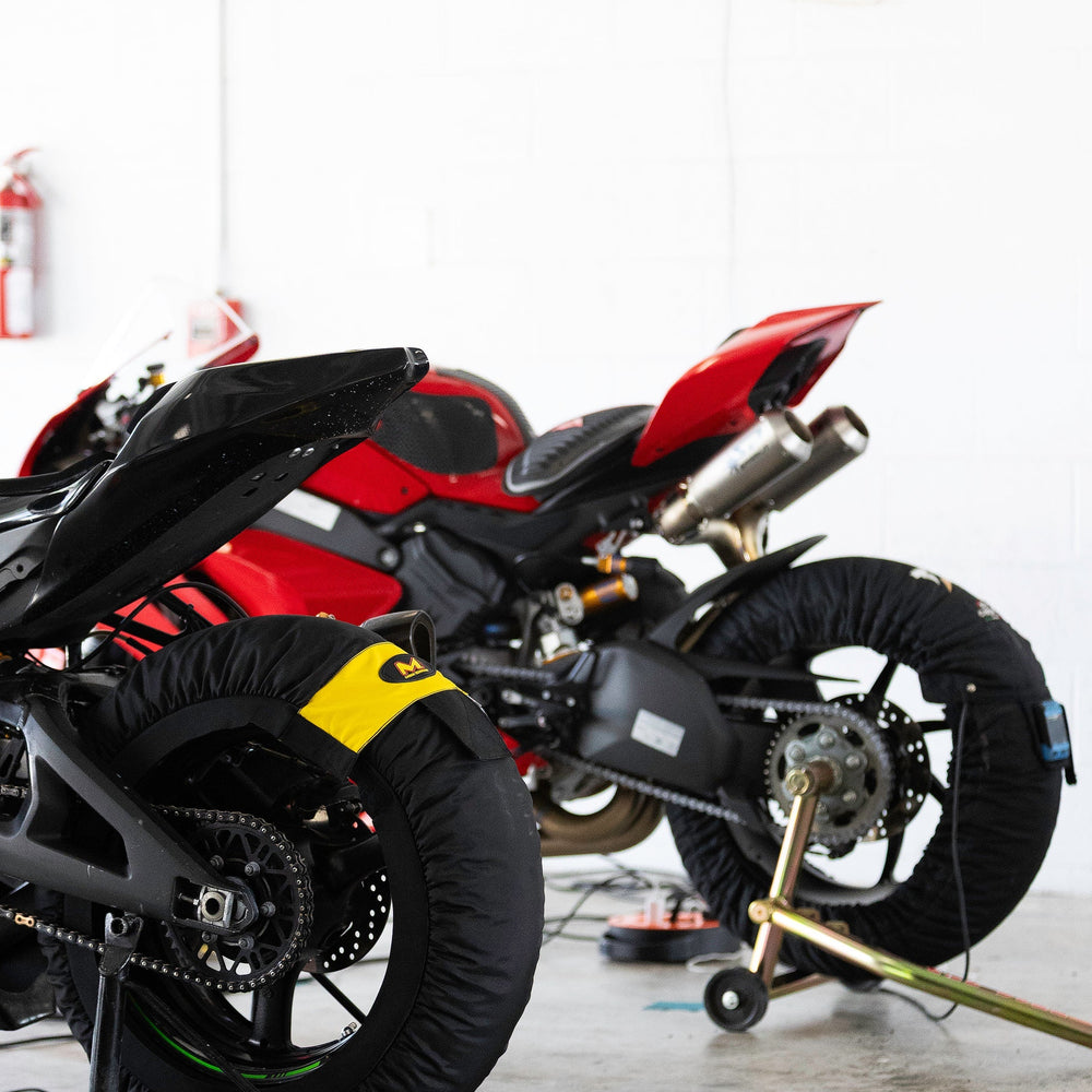 Custom-built sportbike on a dyno at Top Pro Motorsports shop in Coral Springs, Florida.