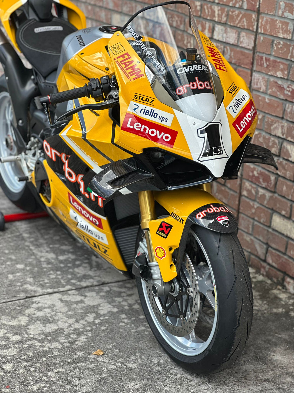 Close-up of Ducati Panigale V4 Desmosedici Stradale V4 engine